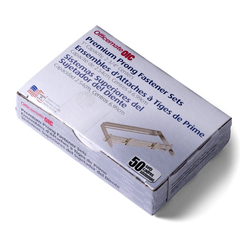 Officemate Premium Prong Fasteners, Complete Set, 1 Inch, Box of 50 Office Paper Clamp (99710), Silver - Image 2
